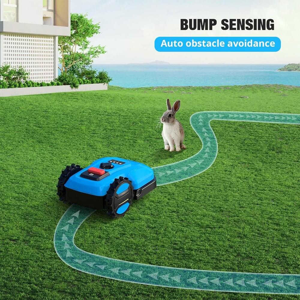 ACM 20V/4.0AH Smart Self-Charging Powerful Electric Automatic Lawn Mower With App Control (SAK68315) - Saksby Wholesale - Bump Sensing View