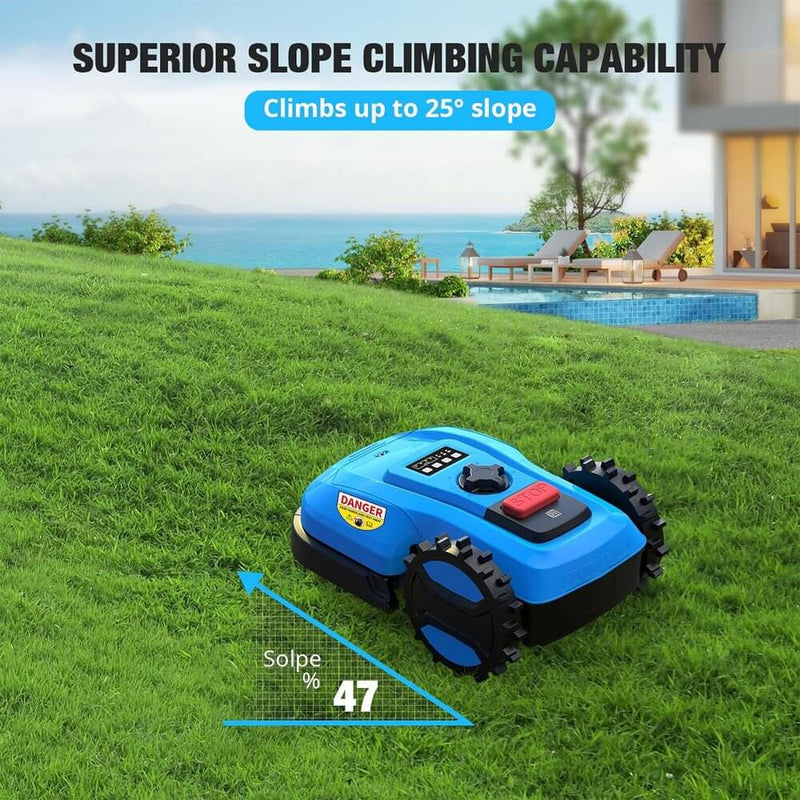 ACM 20V/4.0AH Smart Self-Charging Powerful Electric Automatic Lawn Mower With App Control (SAK68315) - Saksby Wholesale - Slope Climbing View