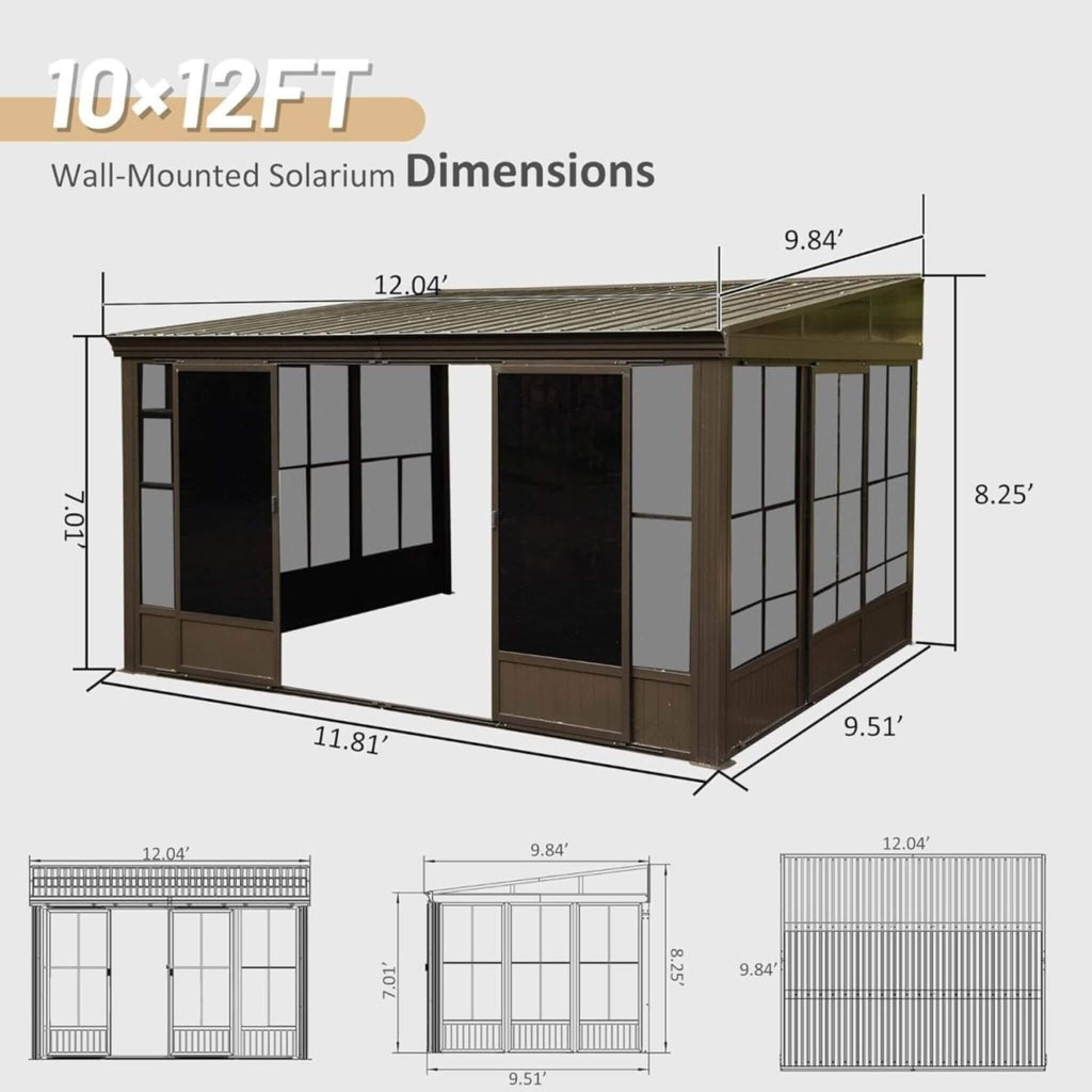 Alora Atrium Premium Against Wall Mounted Solarium Sunroom With Galvanized Steel Sloping Roof (SAK96375) - Saksby Wholesale - Dimensions