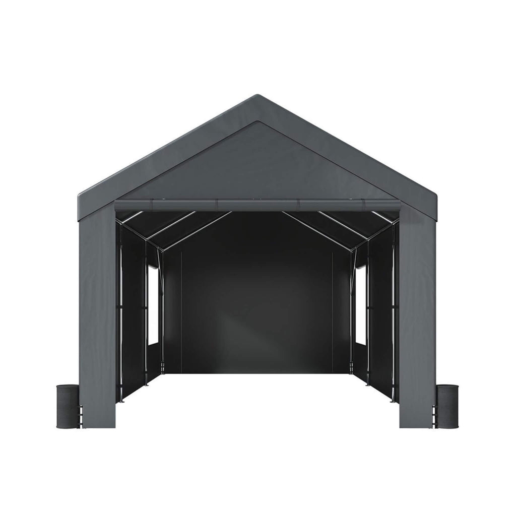 [12X20FT] Alora Heavy-Duty Outdoor Premium Garage Tarp Canopy Shelter W/ Removable Sidewalls (SAK94615) - Saksby Wholesale - Front View