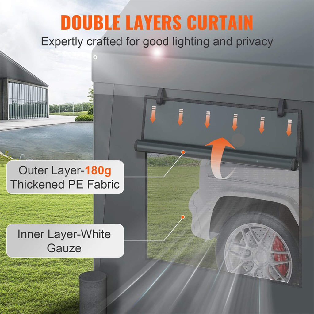 [12X20FT] Alora Heavy-Duty Outdoor Premium Garage Tarp Canopy Shelter W/ Removable Sidewalls (SAK94615) - Saksby Wholesale - Material Features View