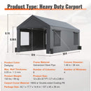 [12X20FT] Alora Heavy-Duty Outdoor Premium Garage Tarp Canopy Shelter W/ Removable Sidewalls (SAK94615) - Saksby Wholesale - Specifications View