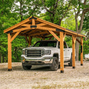 [12X20FT] Alora Premium All Cedar Wooden Carport Pavilion Gazebo With Sloped Hardtop Steel Roof (SAK14279) - Saksby Wholesale - Outdoor View With Car