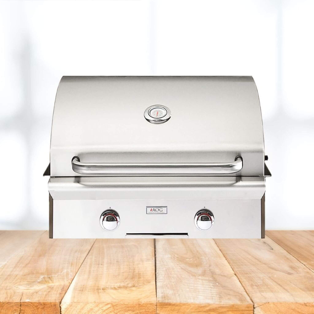 American Outdoor Grill 24NBT-00SP T-Series 2-Burner Built-In Natural Gas Grill, 24" [24NBT-00SP] (SAK58391) - Saksby Wholesale - Front View on Wood