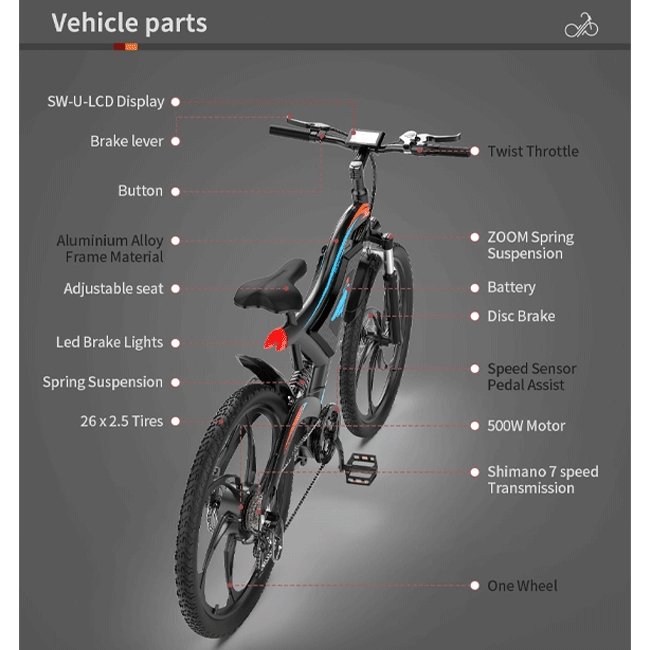 AOSTIRMOTOR S05-1 48V/11.6Ah 500W Electric Mountain Bike, 26'' - SAKSBY.com - Electric Bicycles - SAKSBY.com