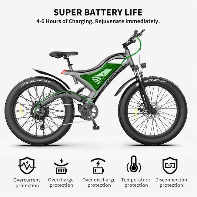 AOSTIRMOTOR S18 48V/15Ah 750W All Terrain Fat Tire Electric Mountain Bike, 26" - SAKSBY.com - Electric Bicycles - SAKSBY.com