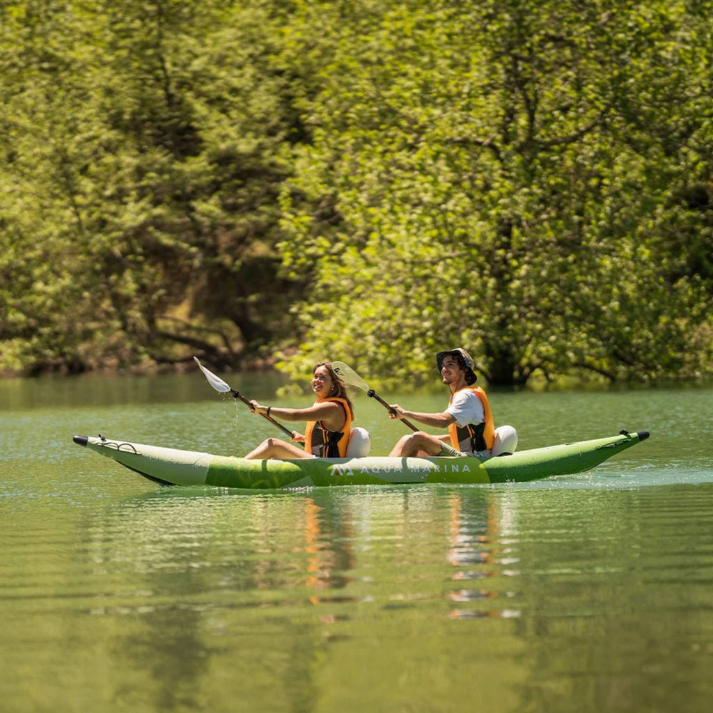 Aqua Marina Betta 14FT 2-Person Inflatable Recreational Kayak With Paddles [BE-412] (SAK01375) - Saksby Wholesale - Lifestyle Image In the River