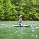 Aqua Marina Caliber 13FT Angling Kayak With Foldable Fishing Seat [Paddle Excluded] [CA-398] (SAK23467) - Saksby Wholesale - Lifestyle Image of Man Standing While Fishing In The Kayak