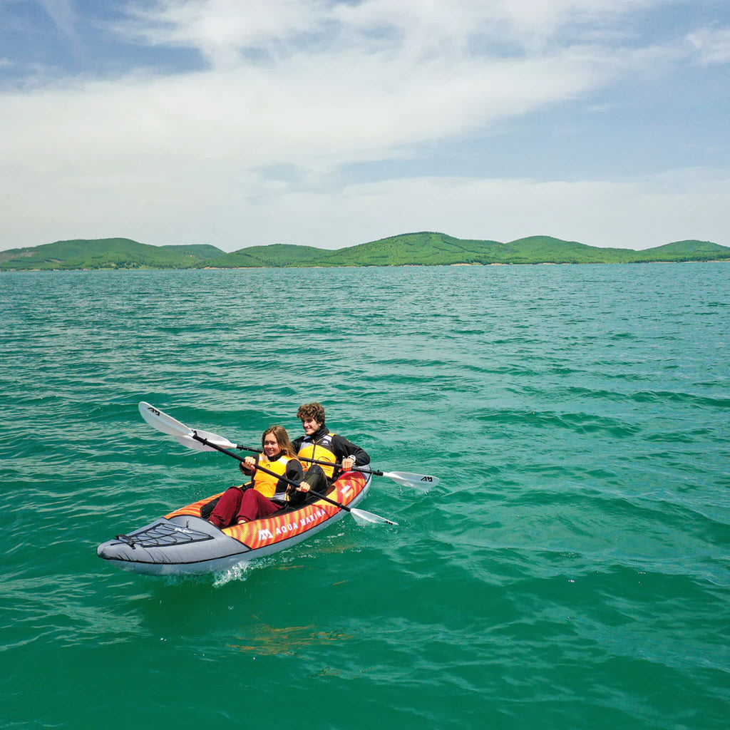 Aqua Marina Memba 390 Premium 12FT 2-Person Touring Kayak With DWF Deck And Paddles [ME-390] (SAK17282) - Saksby Wholesale - Lifestyle Image In The Ocean