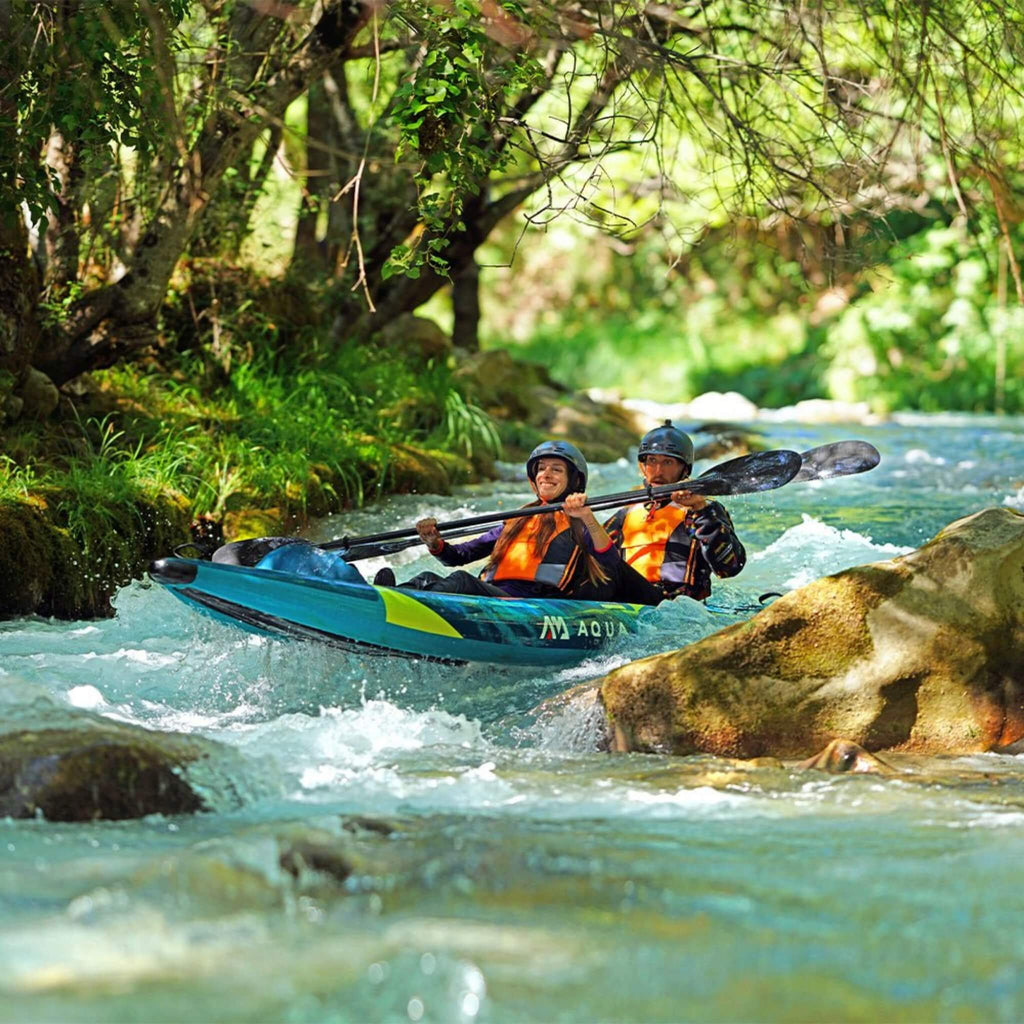 Aqua Marina Steam 412 14FT 2-Person Premium Kayak With DWF Deck [Paddle Excluded] [ST-412] (SAK57946) - Saksby Wholesale - Lifestyle Image In The River Paddling