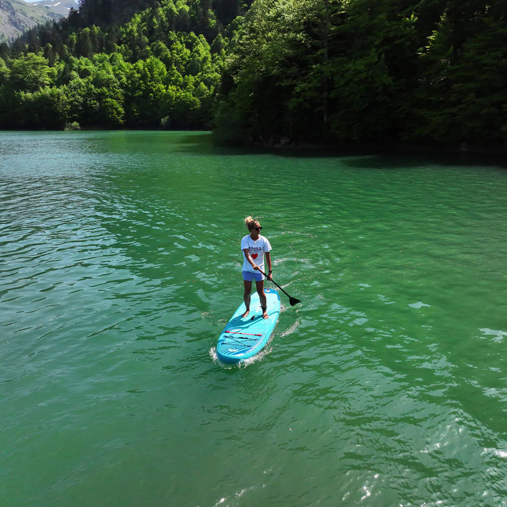 Aqua Marina Vapor 10FT All-Around SUP W/ Sand Ripple Grooved EVA Footpad [BT-23VAP] (SAK60532) - Saksby Wholesale - Top View Woman Paddling In Lake