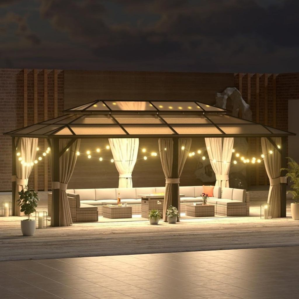AXN Premium Aluminum Outdoor Polycarbonate Hardtop Gazebo With UV Protection, Netting & Curtains, 12x20FT (96815273) - SAKSBY.com - Canopies & Gazebos - SAKSBY.com