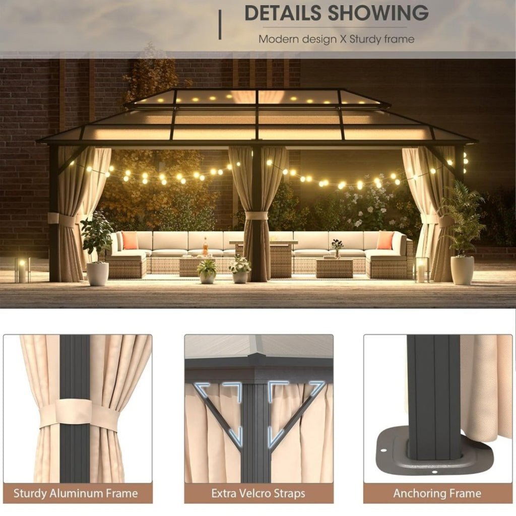 AXN Premium Aluminum Outdoor Polycarbonate Hardtop Gazebo With UV Protection, Netting & Curtains, 12x20FT (96815273) - SAKSBY.com - Canopies & Gazebos - SAKSBY.com