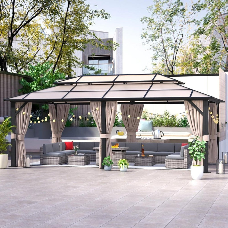 AXN Premium Aluminum Outdoor Polycarbonate Hardtop Gazebo With UV Protection, Netting & Curtains, 12x20FT (96815273) - SAKSBY.com - Canopies & Gazebos - SAKSBY.com