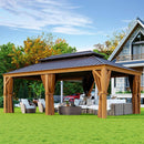 AXN Premium Large Aluminum Hardtop Gazebo W/ Netting, Privacy Curtains And Wood Grain Finish, 12x20FT (93158374) - SAKSBY.com - Canopies & Gazebos - SAKSBY.com