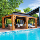 AXN Premium Large Aluminum Hardtop Gazebo W/ Netting, Privacy Curtains And Wood Grain Finish, 12x20FT (93158374) - SAKSBY.com - Canopies & Gazebos - SAKSBY.com