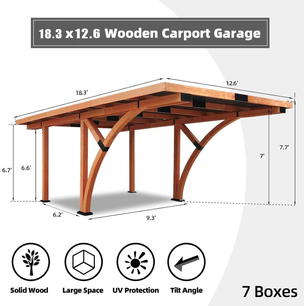 BNY Premium Heavy Duty Wooden Arc-Shaped Carport With Metal Roof, 12x18FT (94716283) - SAKSBY.com - Sheds, Garages & Carports - SAKSBY.com