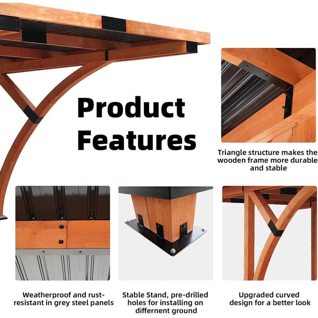 BNY Premium Heavy Duty Wooden Arc-Shaped Carport With Metal Roof, 12x18FT (94716283) - SAKSBY.com - Sheds, Garages & Carports - SAKSBY.com