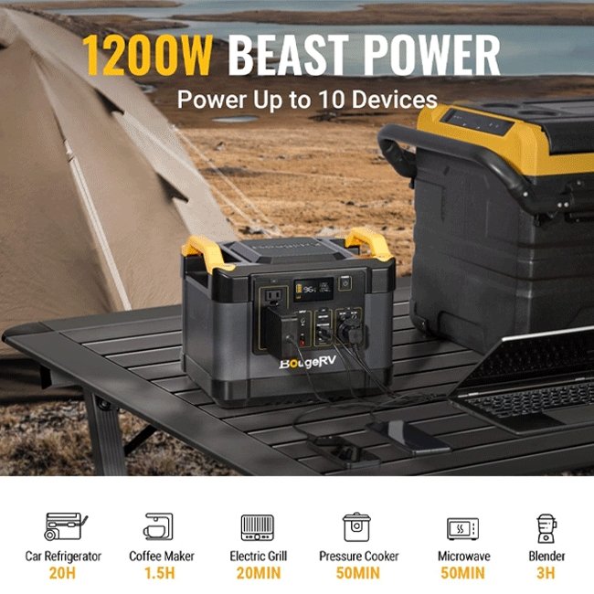 BougeRV Portable 1100Wh Power Station Solar Generator, 1200W - SAKSBY.com - Power Stations - SAKSBY.com