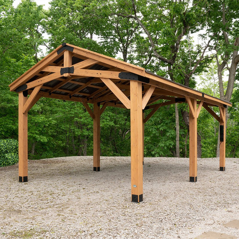 BYD Premium All Cedar Wooden Carport Pavilion Gazebo With Sloped Hardtop Steel Roof, 20x12FT (92758314) - SAKSBY.com - Sheds, Garages & Carports - SAKSBY.com
