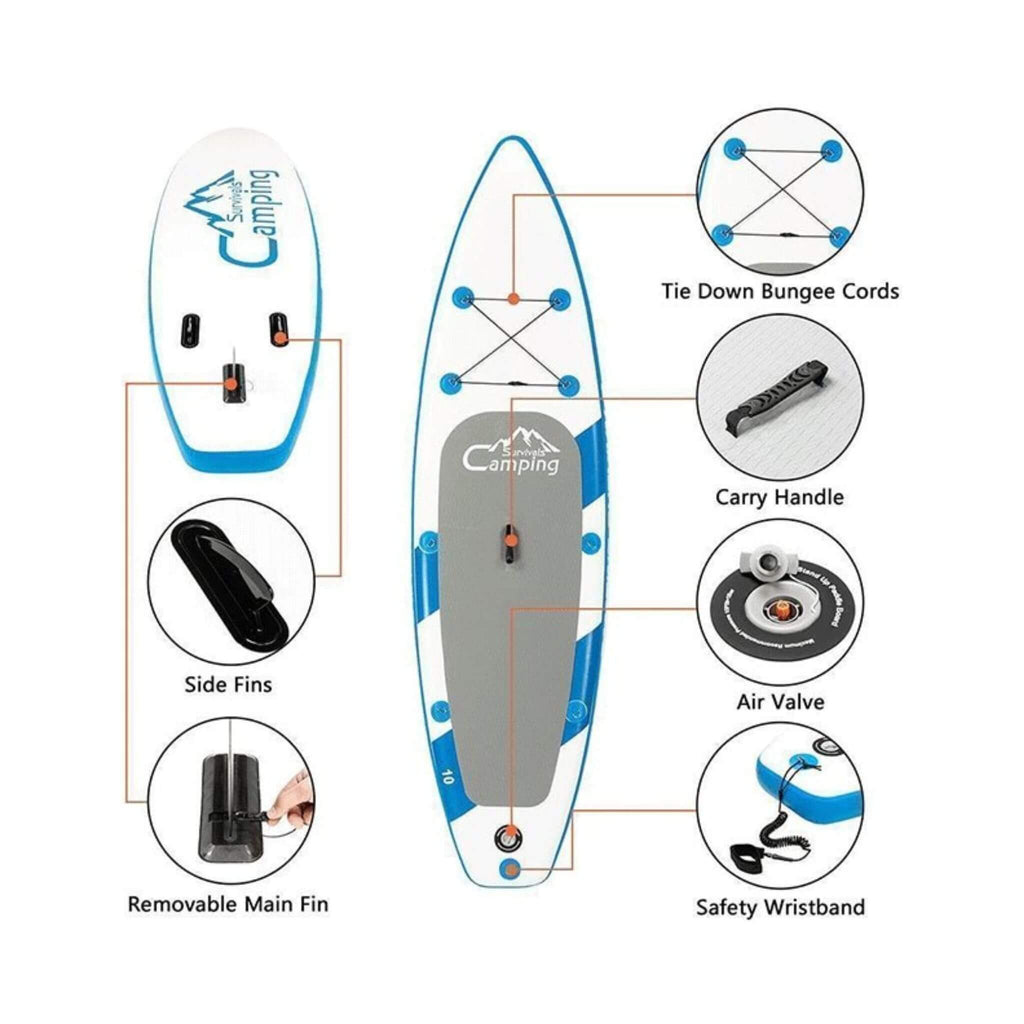 Camping Survivals Premium Blow Up SUP Surfboard W/ Complete Kit, 10/11FT (SAK98615) - Saksby Wholesale - Components Details