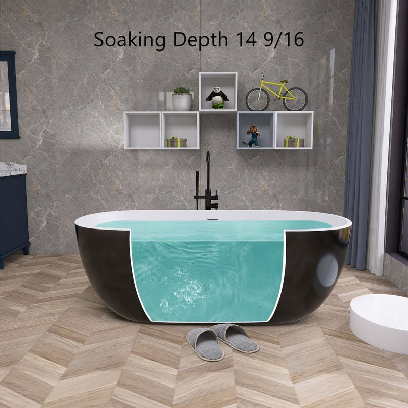 Classic 55 Inch Oval Acrylic Freestanding Soaking Tub With Overflow and Anti-Clog, Black (93741520) - SAKSBY.com - Bathtubs - SAKSBY.com
