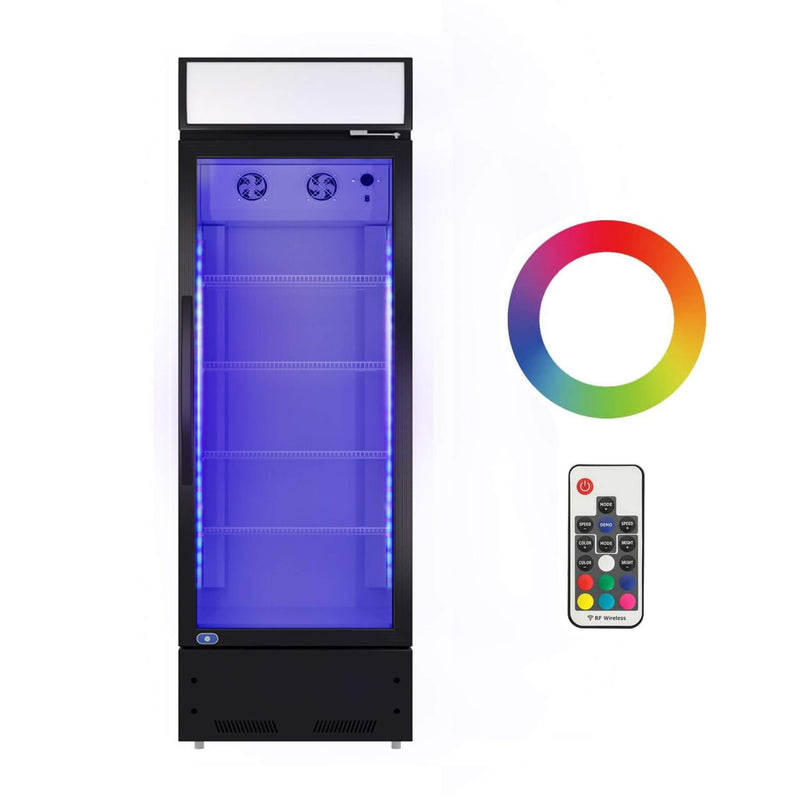 Heavy Duty Industrial Glass Door Beverage Merchandiser Refrigerator Cooler, 11 Cu.Ft (SAK04571) - Saksby Wholesale - Front View With Remote
