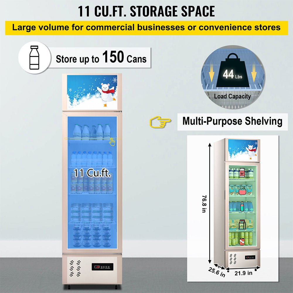 Commercial 11 Cu.Ft Merchandiser Refrigerator Beverage Cooler Fridge, 76.8'' (93625140) - Demonstration View