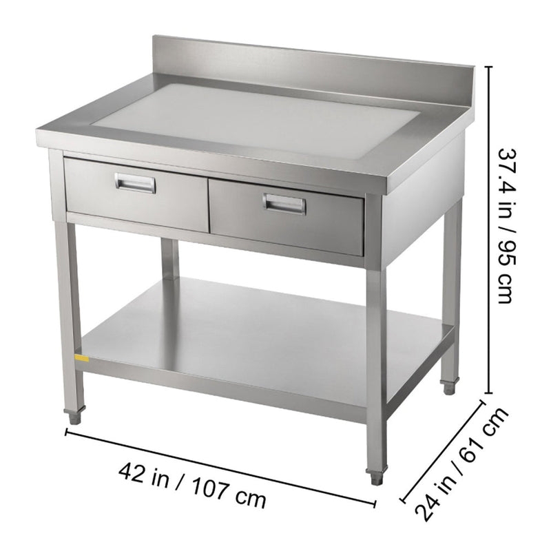 Commerical Stainless Steel Work Prep Table With Two Drawers, 24 x 42" (92483175) - SAKSBY.com - SAKSBY.com