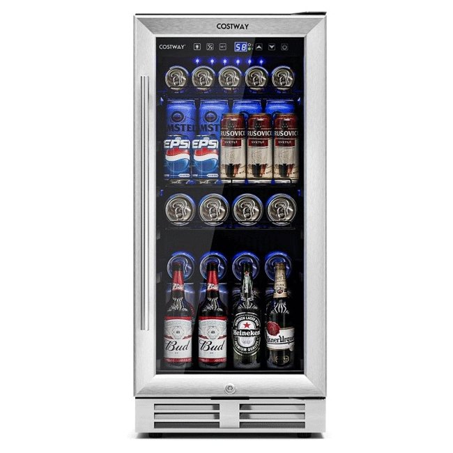 COSTWAY 15'' Tall Built-In Freestanding Beverage Cooler Refrigerator, 100 CANS - SAKSBY.com - Wine Fridges - SAKSBY.com