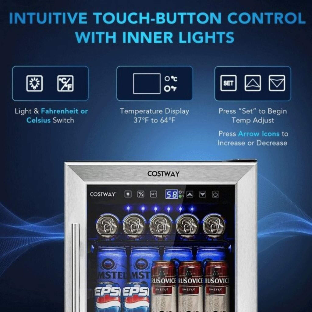 Costway 15" Tall Built-In Freestanding Beverage Cooler Refrigerator, 100 Cans (SAK77654) - Saksby Wholesale - Control Panel Details
