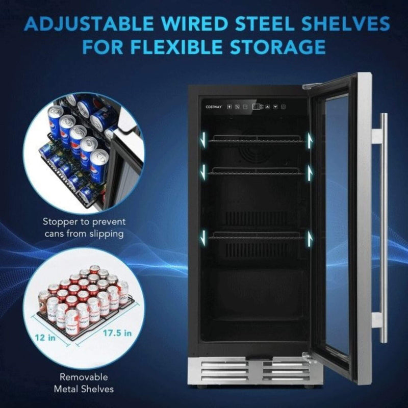 Costway 15" Tall Built-In Freestanding Beverage Cooler Refrigerator, 100 Cans (SAK77654) - Saksby Wholesale - Steel Storage