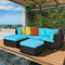 COSTWAY Outdoor Patio Rattan Turquoise Furniture Sectional Conversation Sofa Set, 5PCS - SAKSBY.com - Outdoor Furniture - SAKSBY.com
