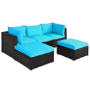 COSTWAY Outdoor Patio Rattan Turquoise Furniture Sectional Conversation Sofa Set, 5PCS - SAKSBY.com - Side View