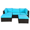 COSTWAY Outdoor Patio Rattan Turquoise Furniture Sectional Conversation Sofa Set, 5PCS - SAKSBY.com - Full View