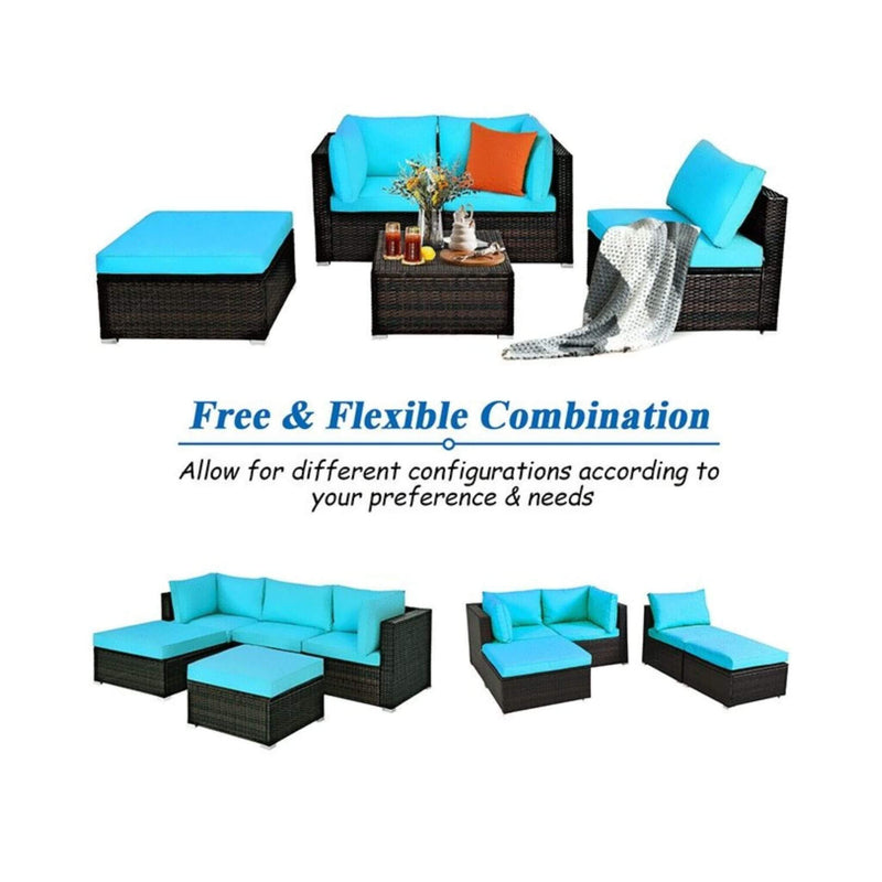 Costway Outdoor Patio Rattan Turquoise Furniture Sectional Conversation Sofa Set, 5PCS (SAK56878) - Saksby Wholesale - Flexible Feature