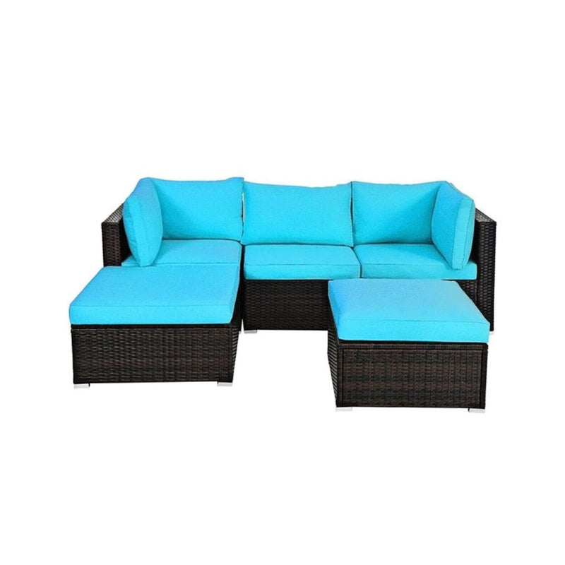 Costway Outdoor Patio Rattan Turquoise Furniture Sectional Conversation Sofa Set, 5PCS (SAK56878) - Saksby Wholesale - Front View