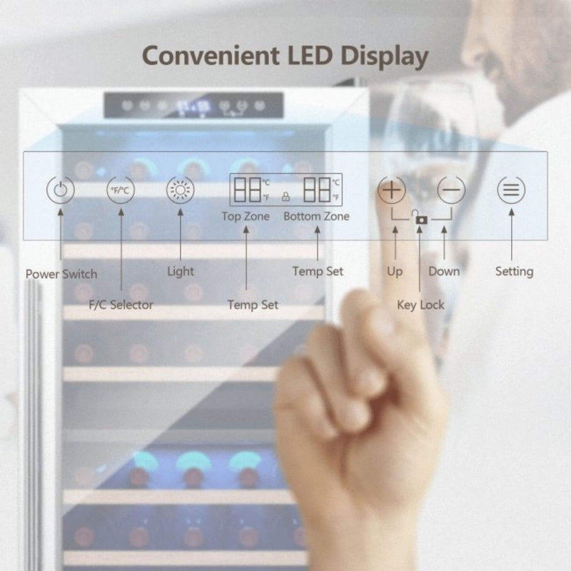 Costway Premium Freestanding Dual Zone Wine Cooler Fridge Cabinet, 43 BTLS (SAK88652) - Saksby Wholesale - Led Display Control System