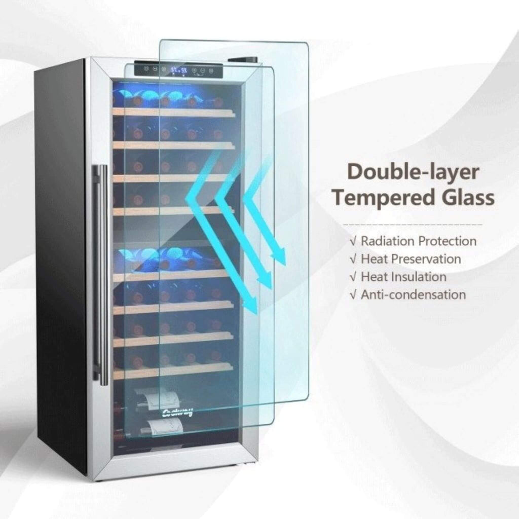 Costway Premium Freestanding Dual Zone Wine Cooler Fridge Cabinet, 43 BTLS (SAK88652) - Saksby Wholesale - Tempered Glass Features