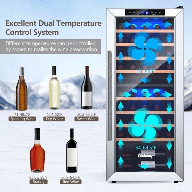 COSTWAY Premium Freestanding Dual Zone Wine Cooler Fridge Cabinet, 43 BTLS - SAKSBY.com - Wine Fridges - SAKSBY.com