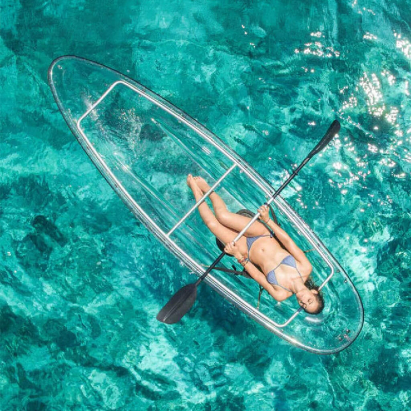 Crystal Kayak Premium 2-Person Outdoor Clear Bottom Explorer Kayak With Paddles, 11FT (SAK59460) - Saksby Wholesale - Transparent Design