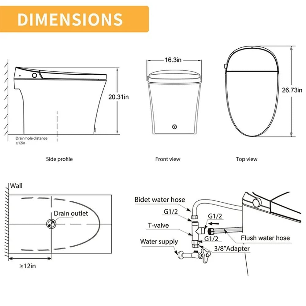 CTDV Premium Smart Tankless Bidet Toilet W/ Adjustable Heated Seat, Water & Air Dryer (96174253) - SAKSBY.com - Toilets - SAKSBY.com