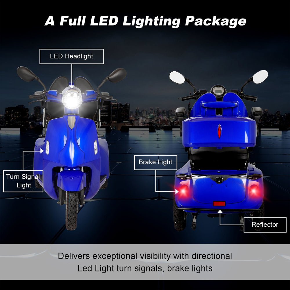 Deluxe 800W 60V/20AH 3-Wheel Electric Medical Handicap Motorized Mobility Power Scooter, 350LBS Zoom Parts View