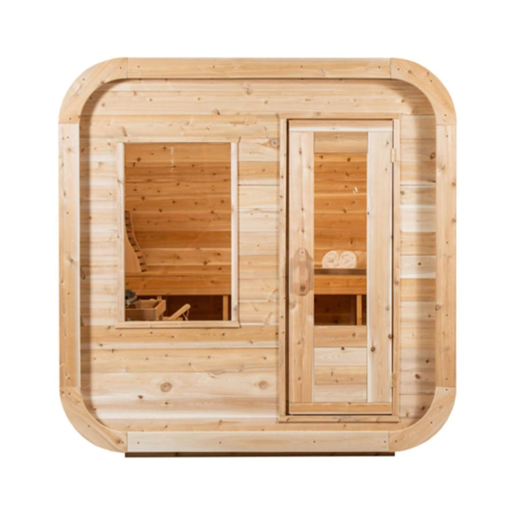 Dundalk Leisurecraft 4-Person Canadian Timber Luna Cube Sauna With Sloped Roof And Front Window [CTC22LU] (SAK96475) - Saksby Wholesale - Front View