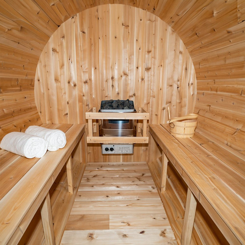 DUNDALK LEISURECRAFT 4-Person Canadian Timber Serenity With Solid Wood Benches, CTC2245W (94862513) - SAKSBY.com - Barrel Saunas - SAKSBY.com