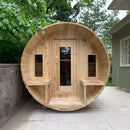Dundalk Leisurecraft 6-Person Canadian Timber Tranquility Barrel Sauna With Front Porch [CTC2345] (SAK96814) - Saksby Wholesale - Backyard Setup