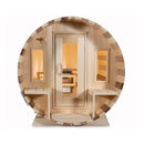 Dundalk Leisurecraft 6-Person Canadian Timber Tranquility Barrel Sauna With Front Porch [CTC2345] (SAK96814) - Saksby Wholesale - Front VIew