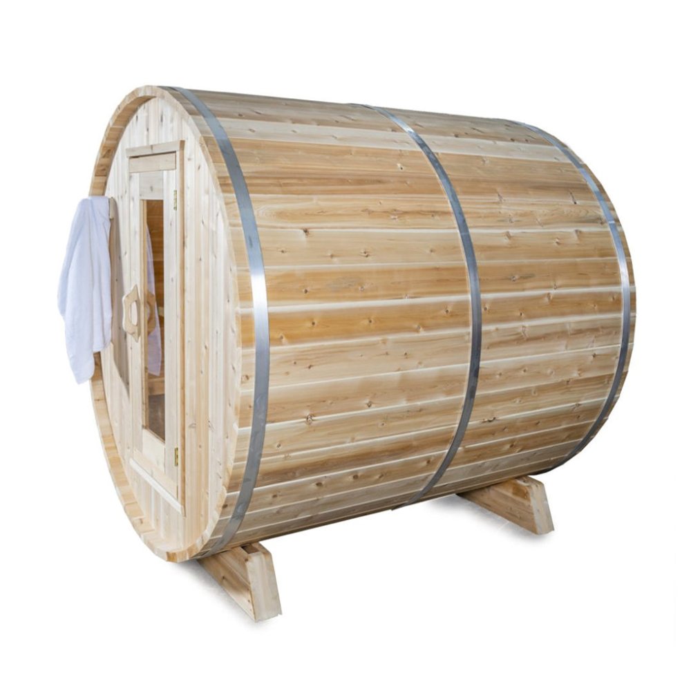 DUNDALK LEISURECRAFT 84" 4-Person Canadian Timber Harmony With Solid Wood Benches, CTC22W (96842531) - SAKSBY.com - Barrel Saunas - SAKSBY.com