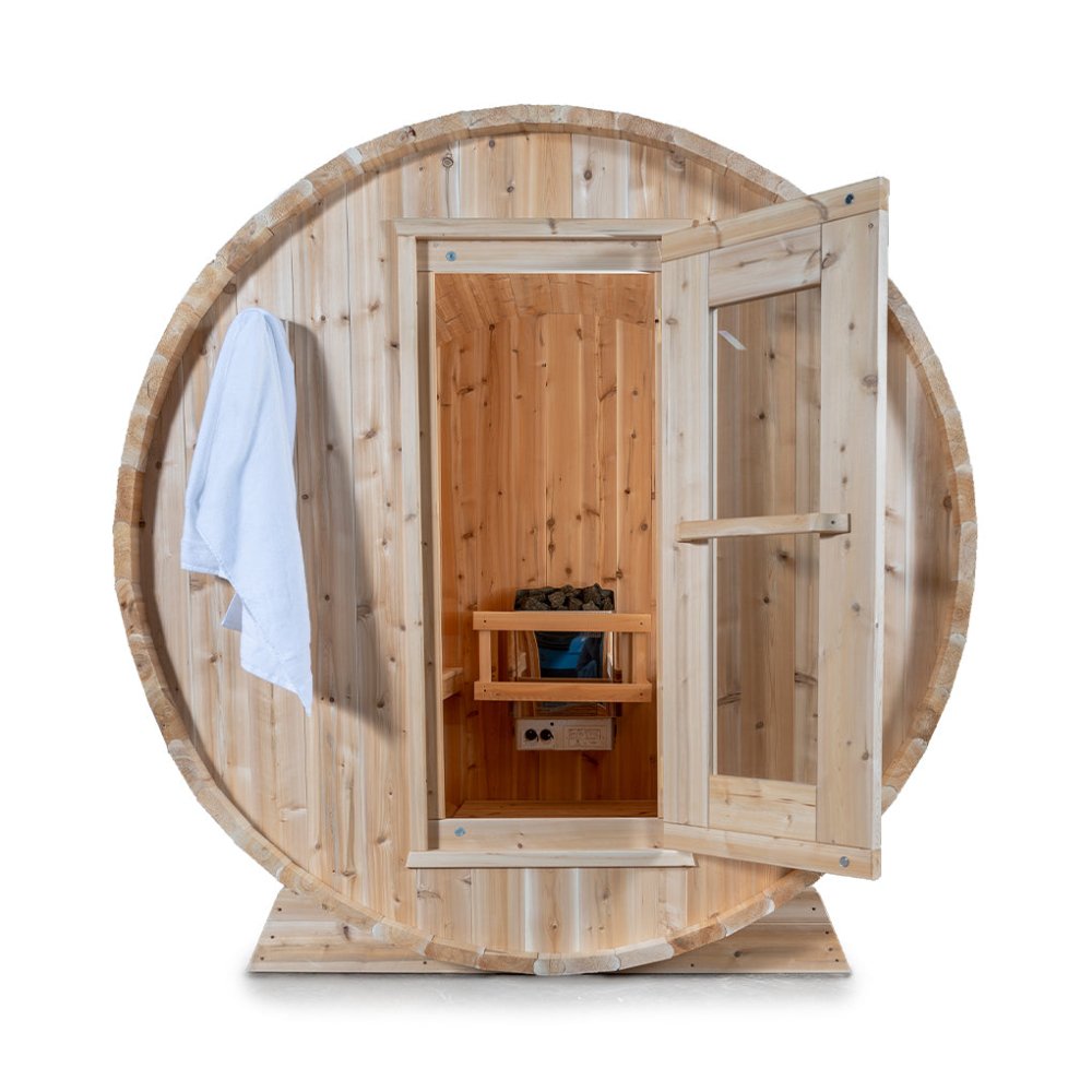 DUNDALK LEISURECRAFT 84" 4-Person Canadian Timber Harmony With Solid Wood Benches, CTC22W (96842531) - SAKSBY.com - Barrel Saunas - SAKSBY.com
