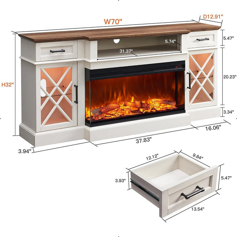 Electric Fireplace TV Stand With Glass Door Storage Cabinet, 70" (91358627) - SAKSBY.com - Entertainment Centers & TV Stands - SAKSBY.com